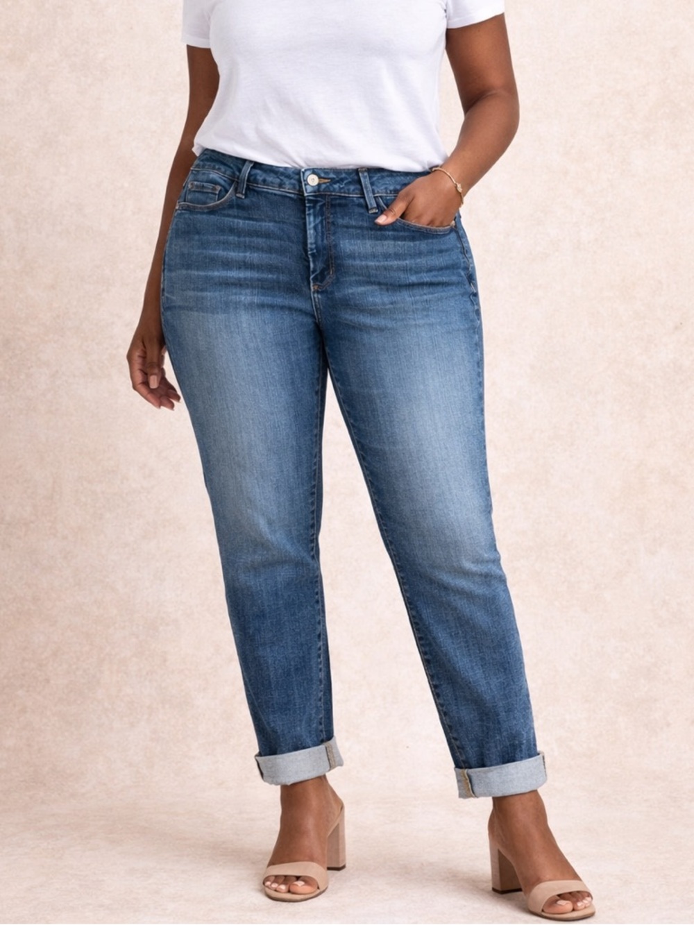 NYDJ Annabelle Skinny Boyfriend Cuffed Jeans Blue Denim High Rise Women’s 16